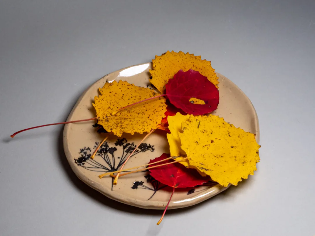 Plate with autumn leaves by Kaia Klementi