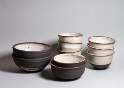 Bowls from back stoneware and white glaze