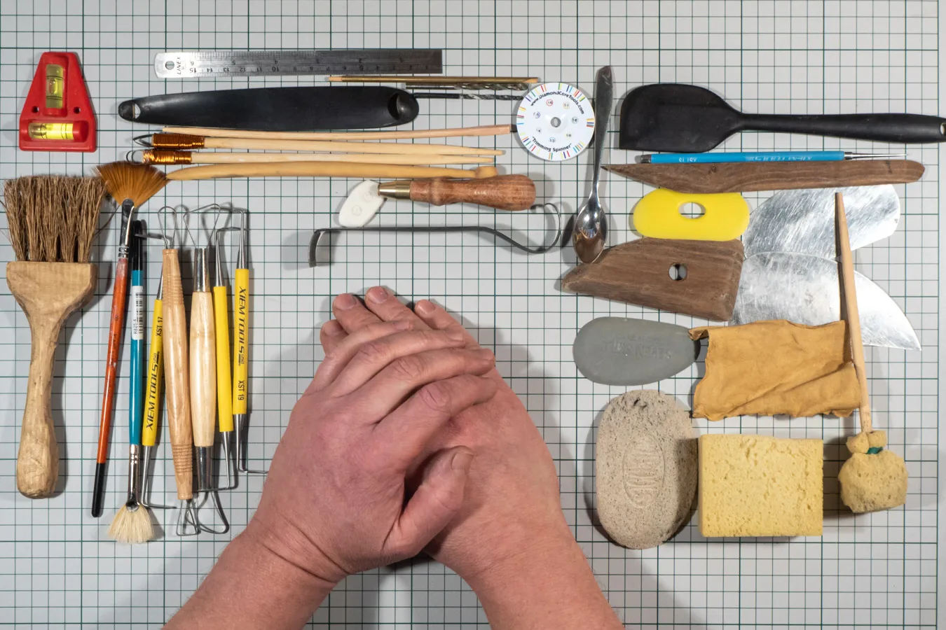 Pottery tools and makers hands