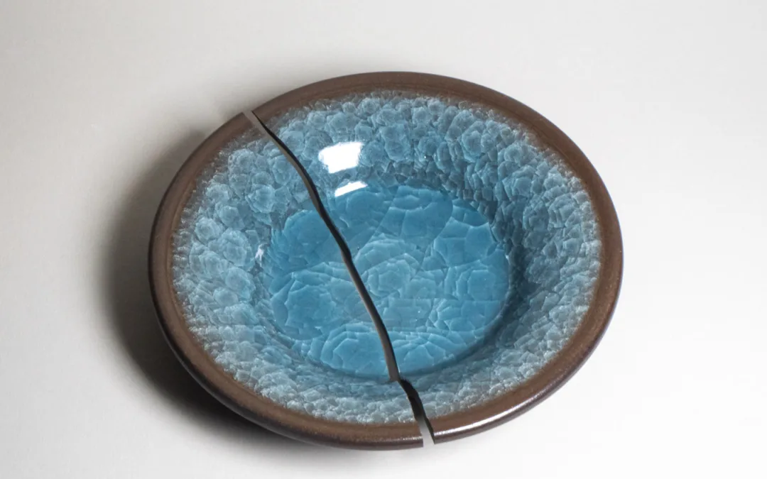 Broken platter with ice crackle glaze