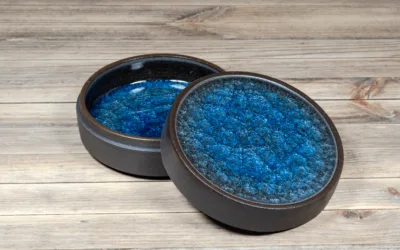 Ceramic box with cobalt blue ice-crackle glaze
